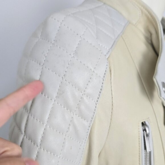 BCBGMAXAZRIA Women's Cream Quilted Biker Leather Lined Jacket Zippers Size Small - Picture 11 of 16